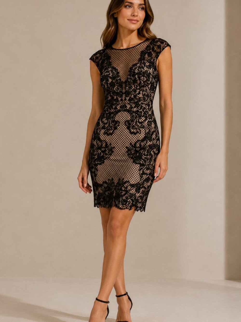Tadashi Shoji Black Lace Overlay Bodycon Dress Size 10 — EUC
